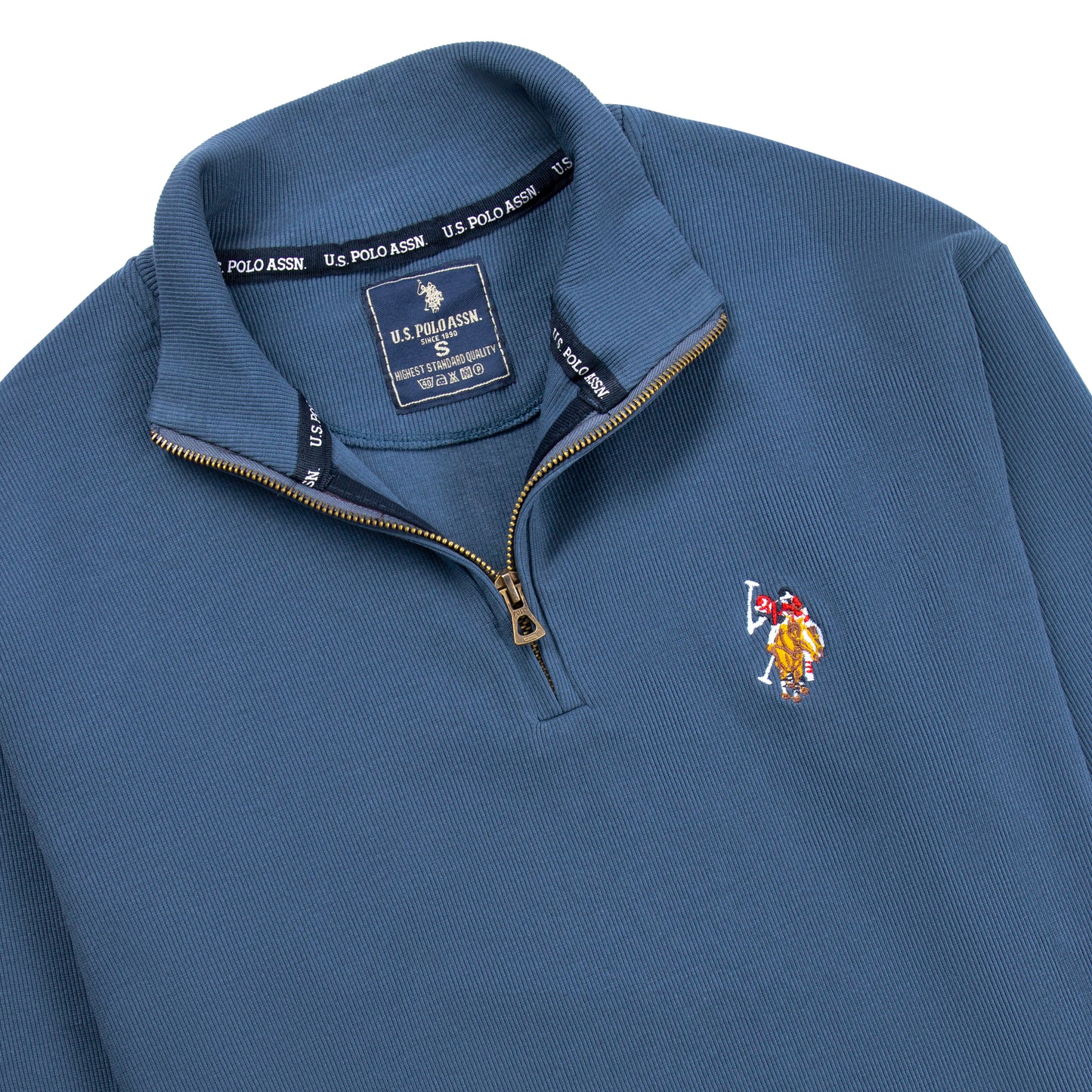 Quarter Zip Ribbed Sweatshirt Teal Blue RQZS-04