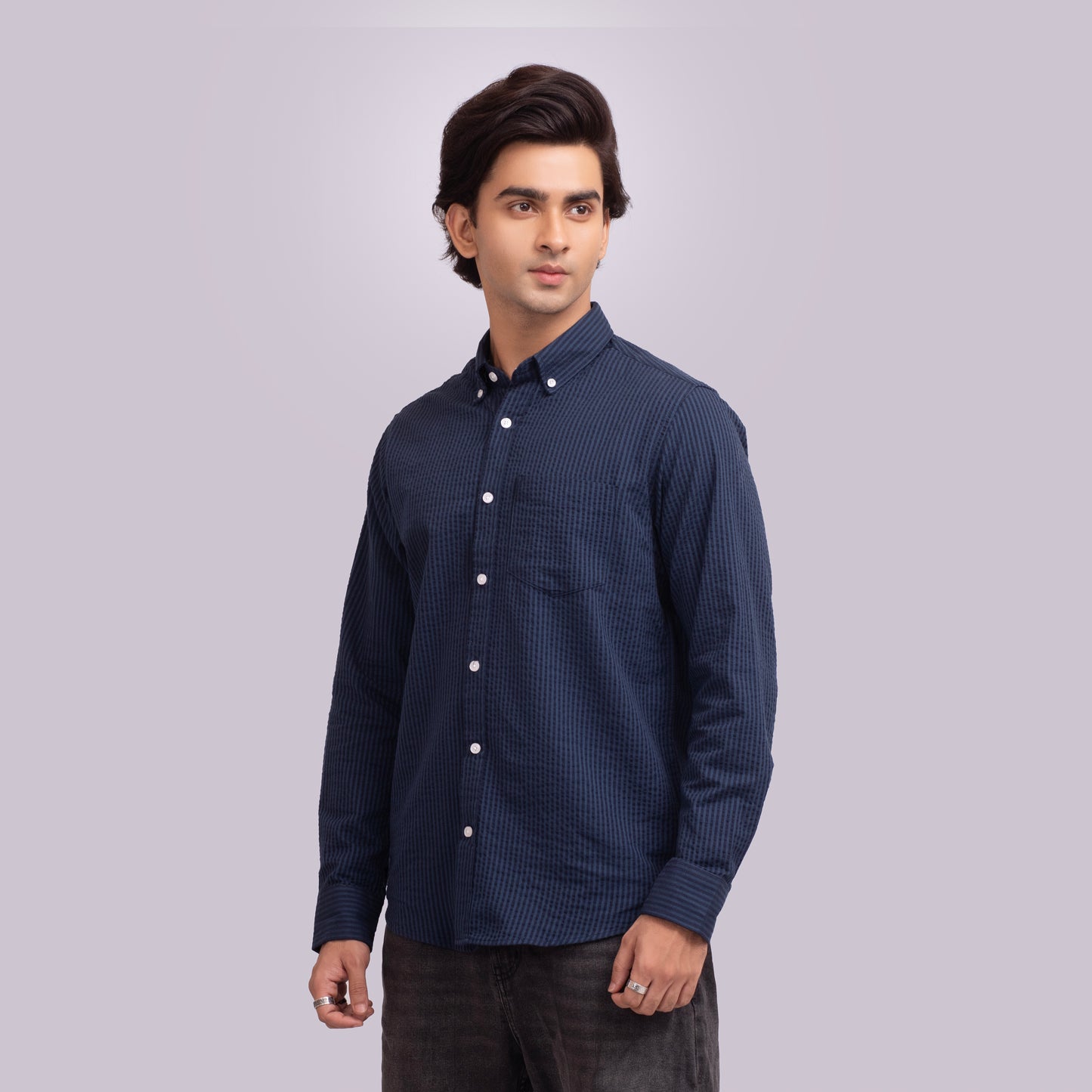 Pointed Collar Full Sleeve Seersucker Shirt ACS-27