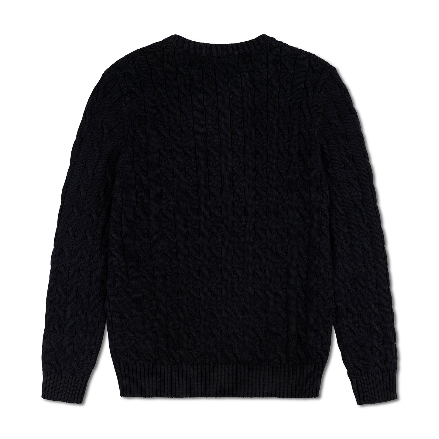 Round Neck Cable-Knit Woolen Sweater Black RNS-01