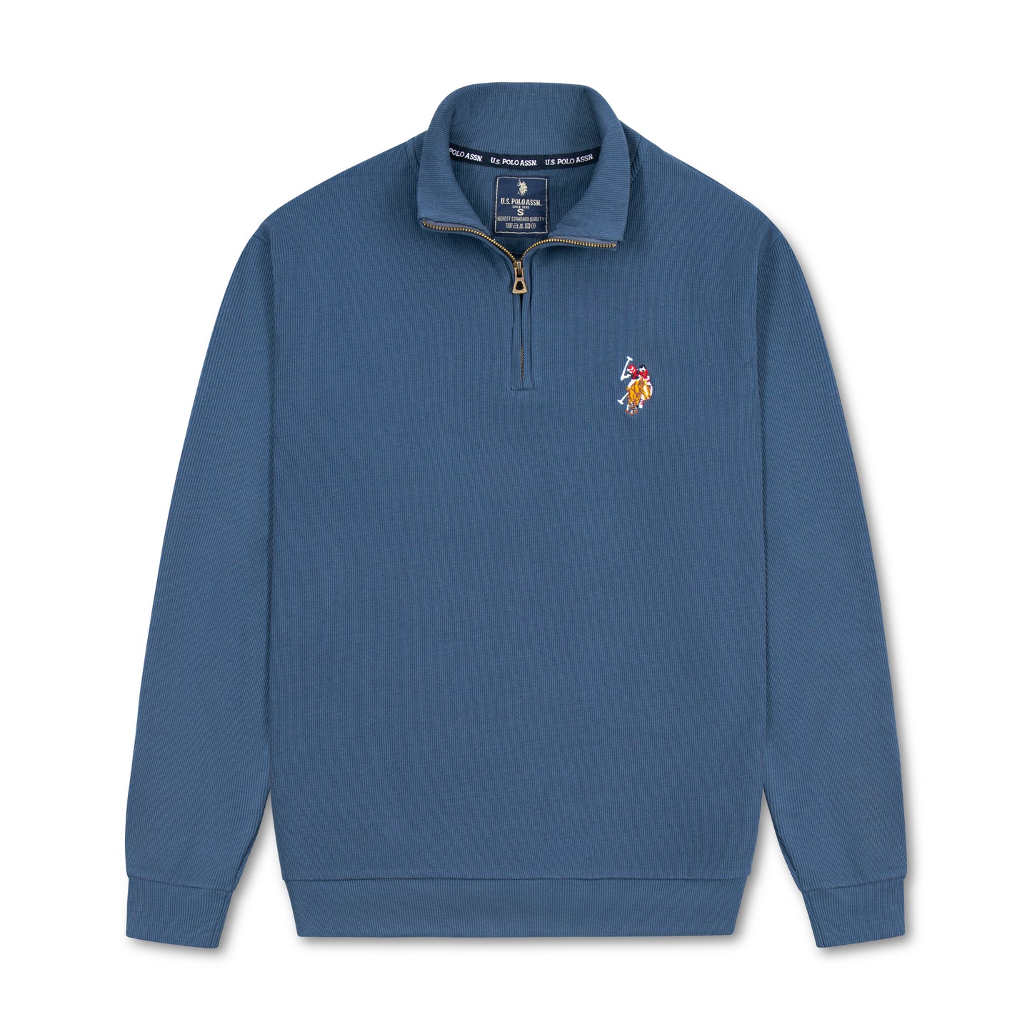 Quarter Zip Ribbed Sweatshirt Teal Blue RQZS-04