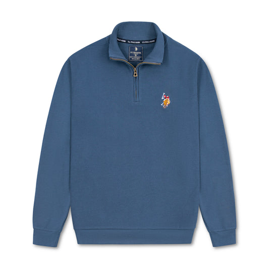 Quarter Zip Ribbed Sweatshirt Teal Blue RQZS-04