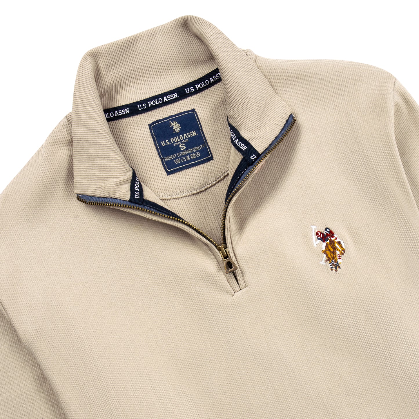 Quarter Zip Ribbed Sweatshirt Beige RQZS-02