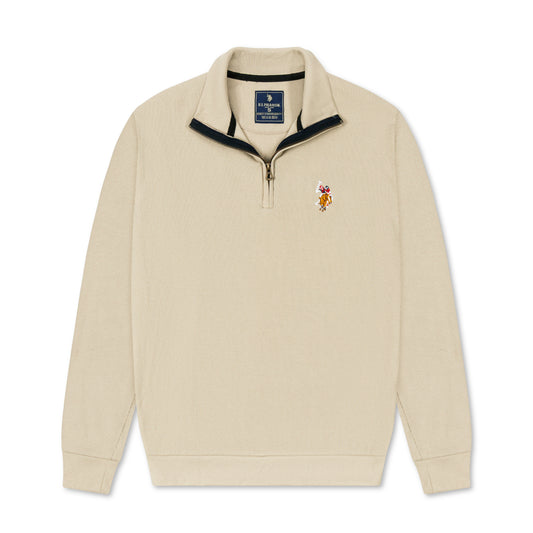 Quarter Zip Ribbed Sweatshirt Oatmeal Beige RQZS-13