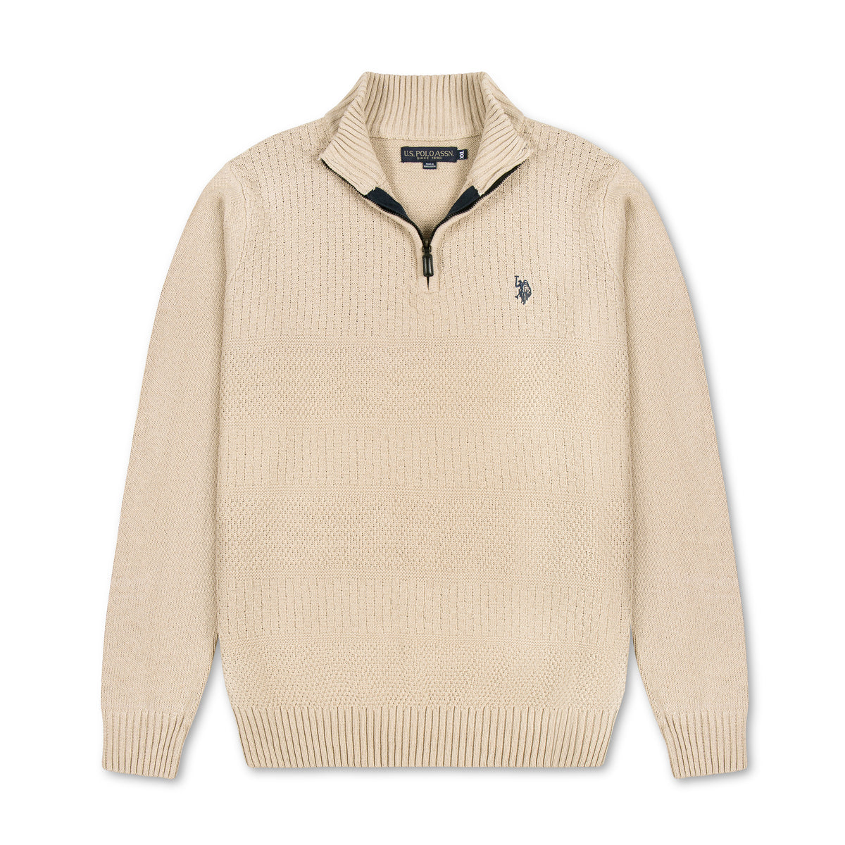 Quarter Zip Textured Knit Woolen Sweater Camel Beige QZS-24