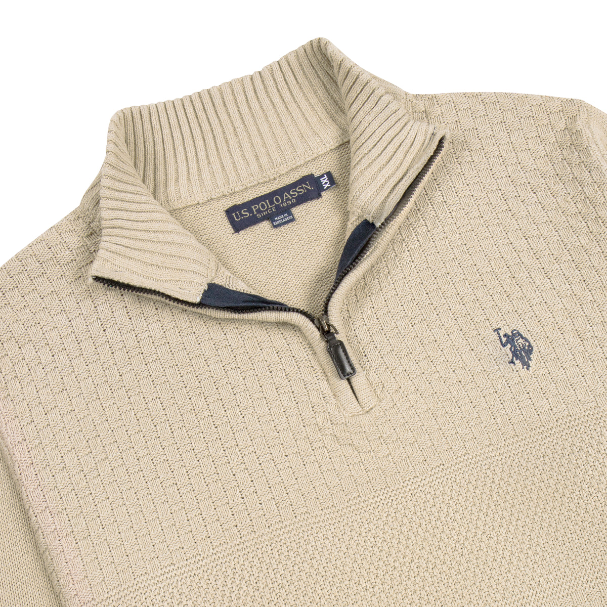 Quarter Zip Textured Knit Woolen Sweater Camel Beige QZS-24