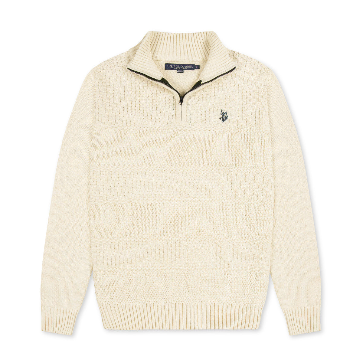 Quarter Zip Textured Knit Woolen Sweater Cream QZS-25