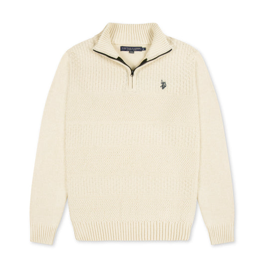 Quarter Zip Textured Knit Woolen Sweater Cream QZS-25
