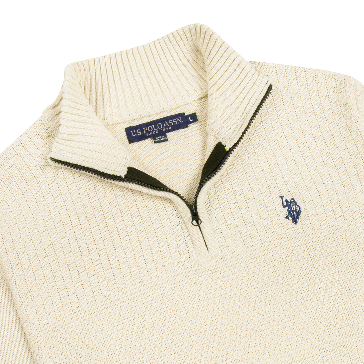 Quarter Zip Textured Knit Woolen Sweater Cream QZS-25
