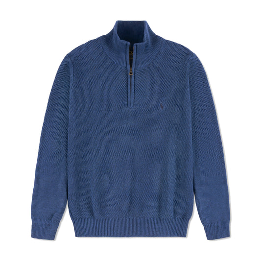 Quarter Zip Knit Woolen Cotton Sweater Teal Blue QZS-07