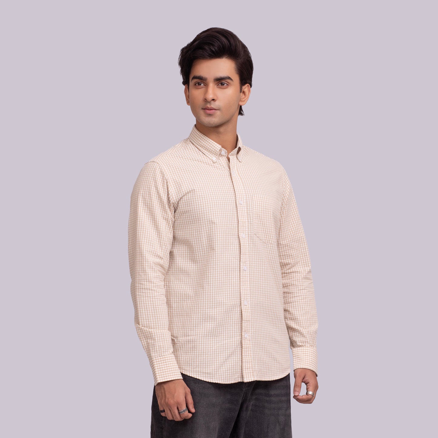 Pointed Collar Full Sleeve Seersucker Shirt ACS-25