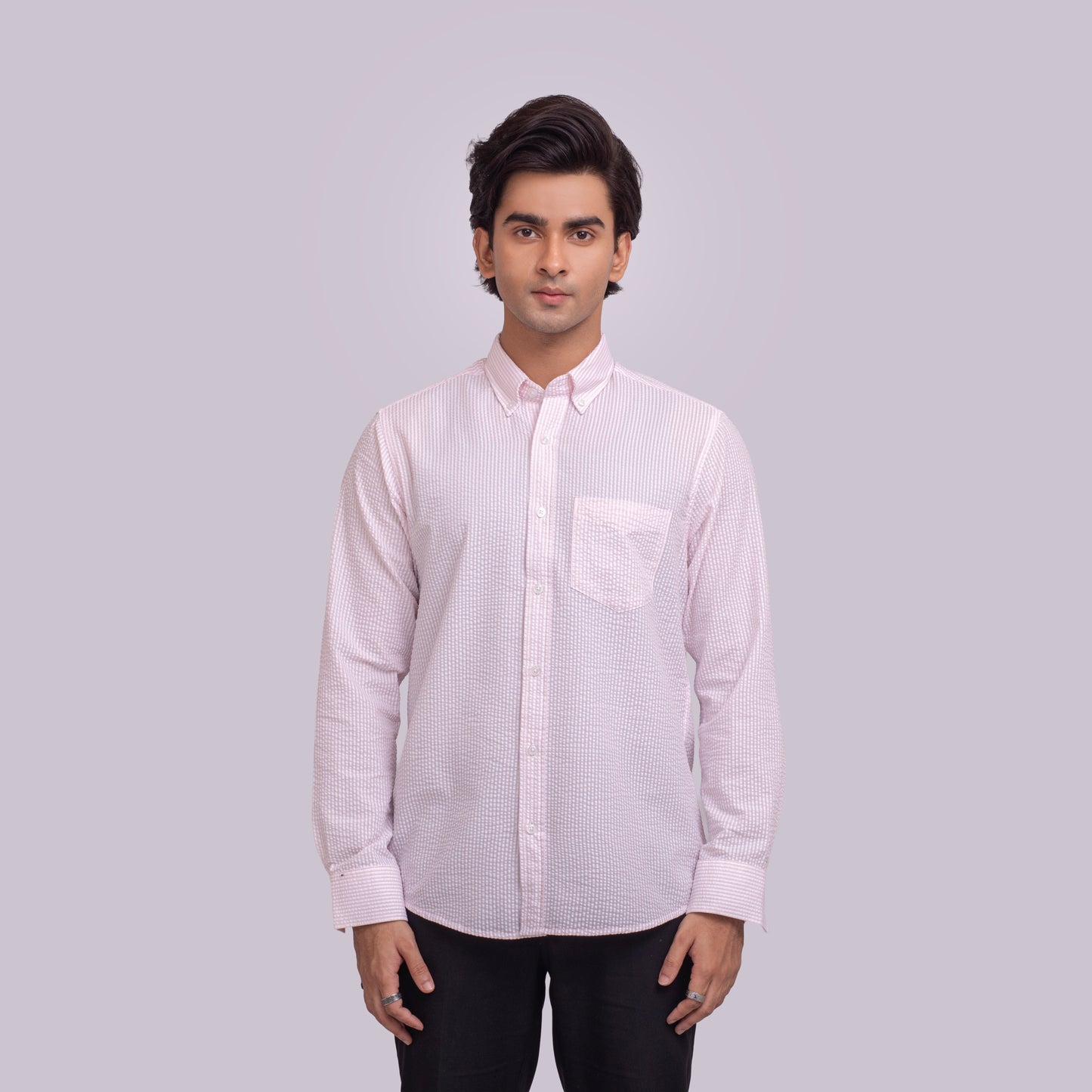 Pointed Collar Full Sleeve Seersucker Shirt ACS-26