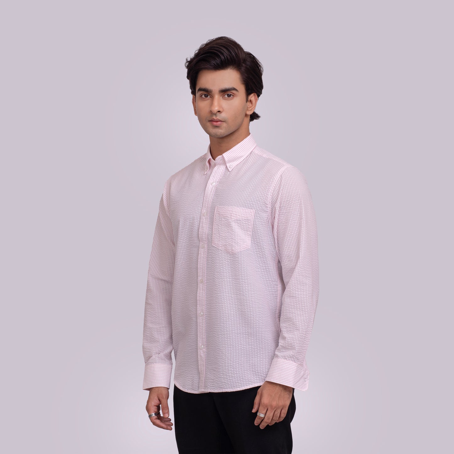 Pointed Collar Full Sleeve Seersucker Shirt ACS-26