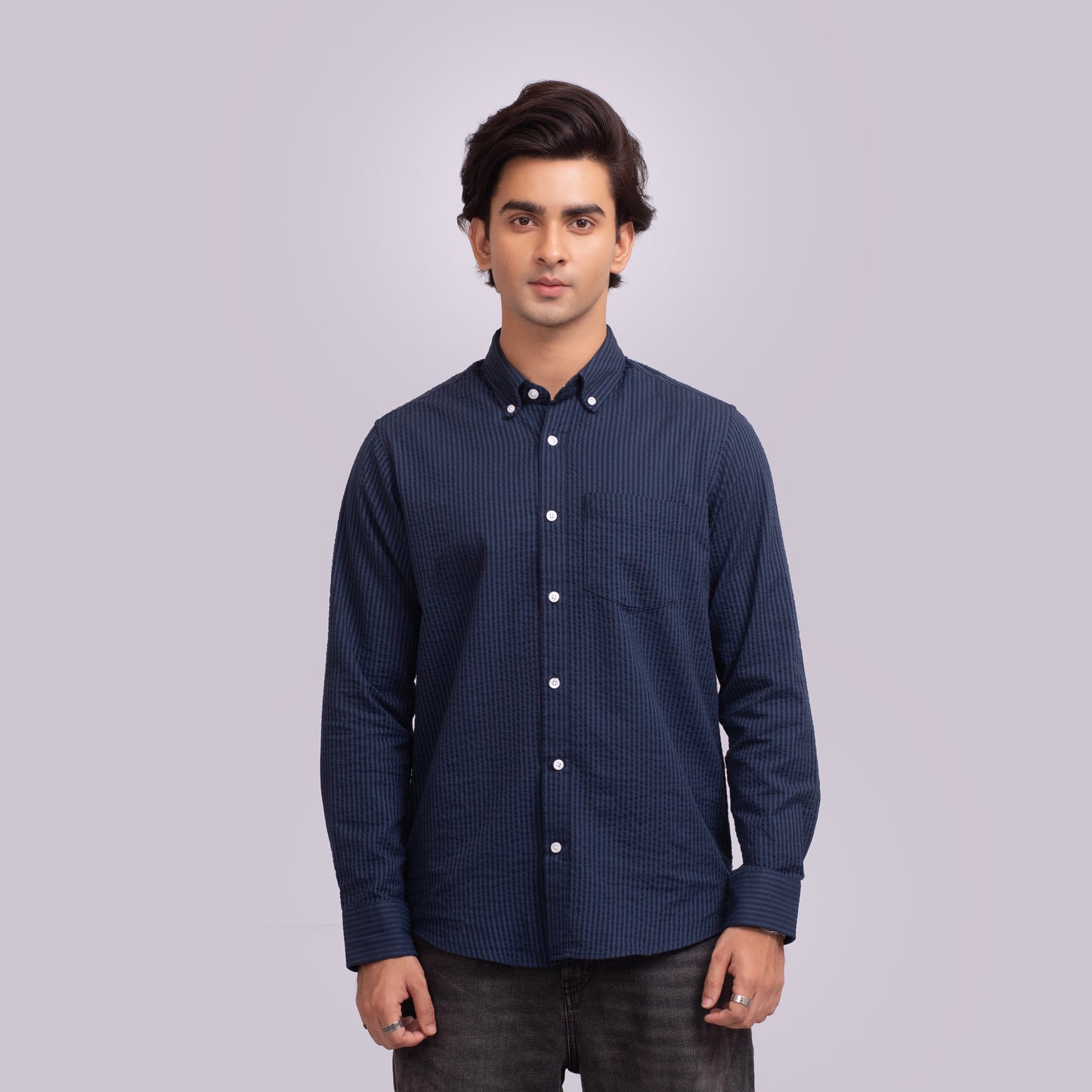 Pointed Collar Full Sleeve Seersucker Shirt ACS-27