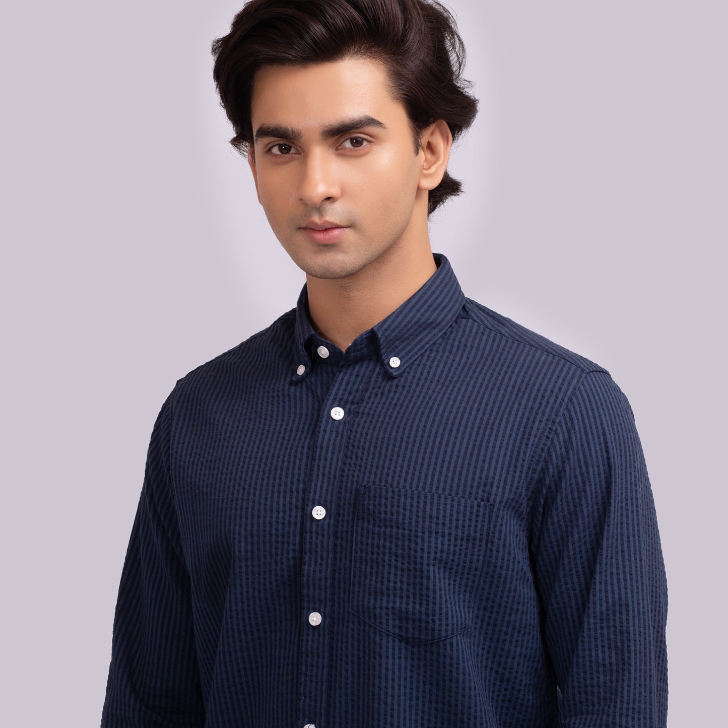 Pointed Collar Full Sleeve Seersucker Shirt ACS-27