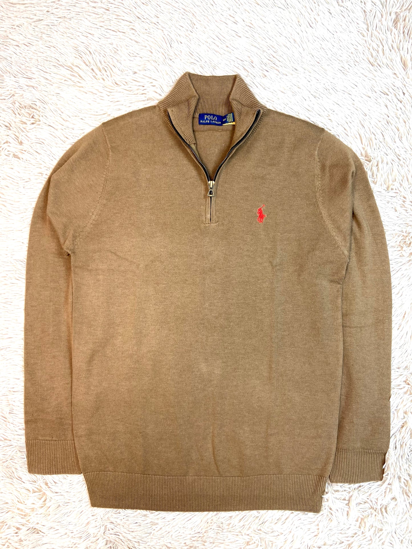 Quarter Zip Sweater Cotton Yarn RL Beige