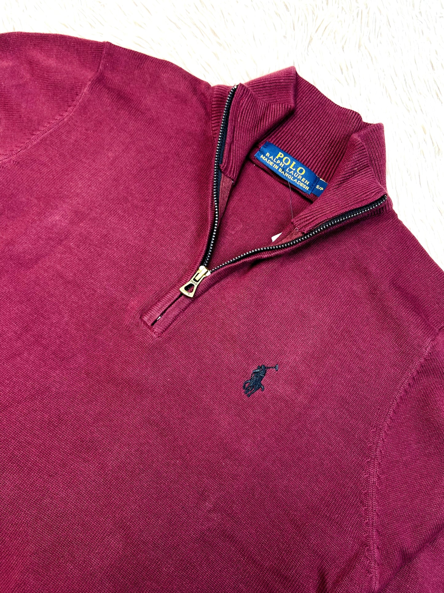 Quarter Zip Sweater Cotton Yarn RL Burgundy