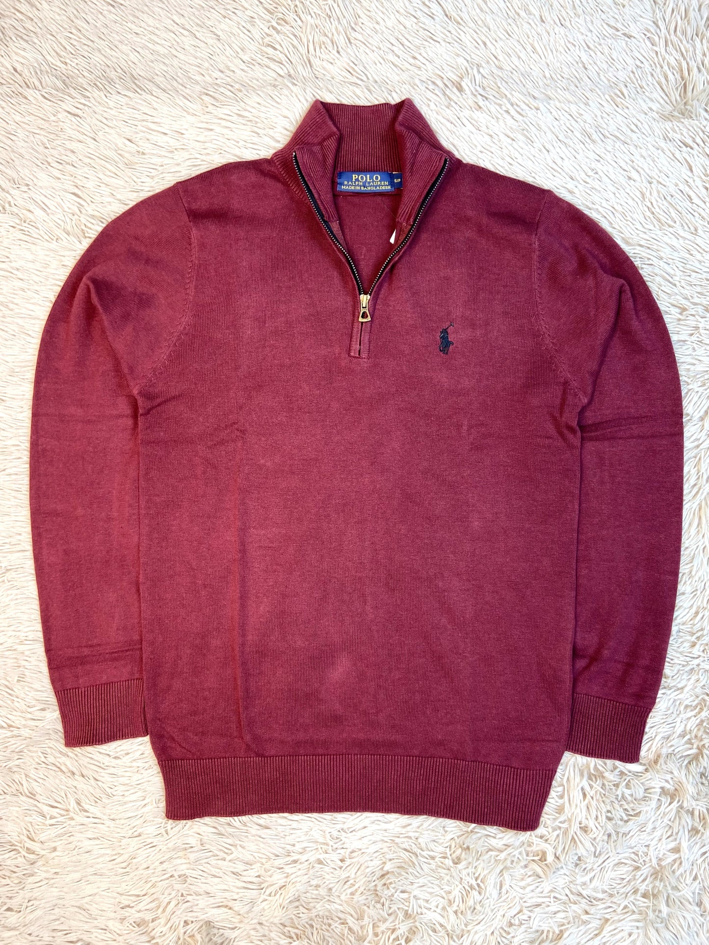 Quarter Zip Sweater Cotton Yarn RL Burgundy