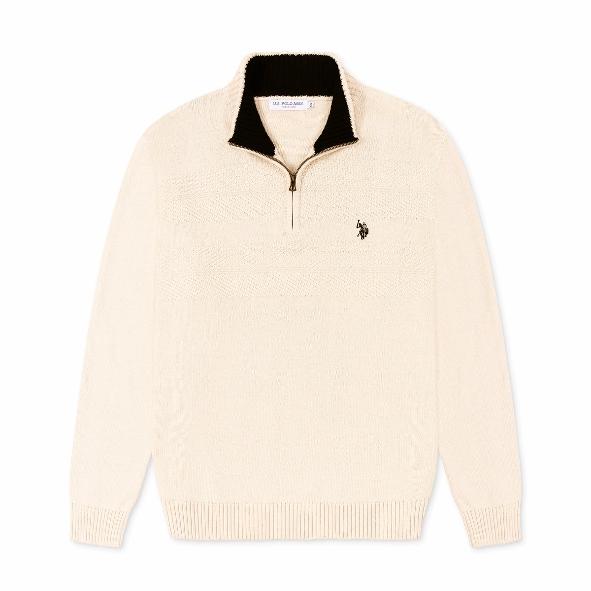 Quarter Zip Textured Knit Woolen Sweater Light Beige QZS-27
