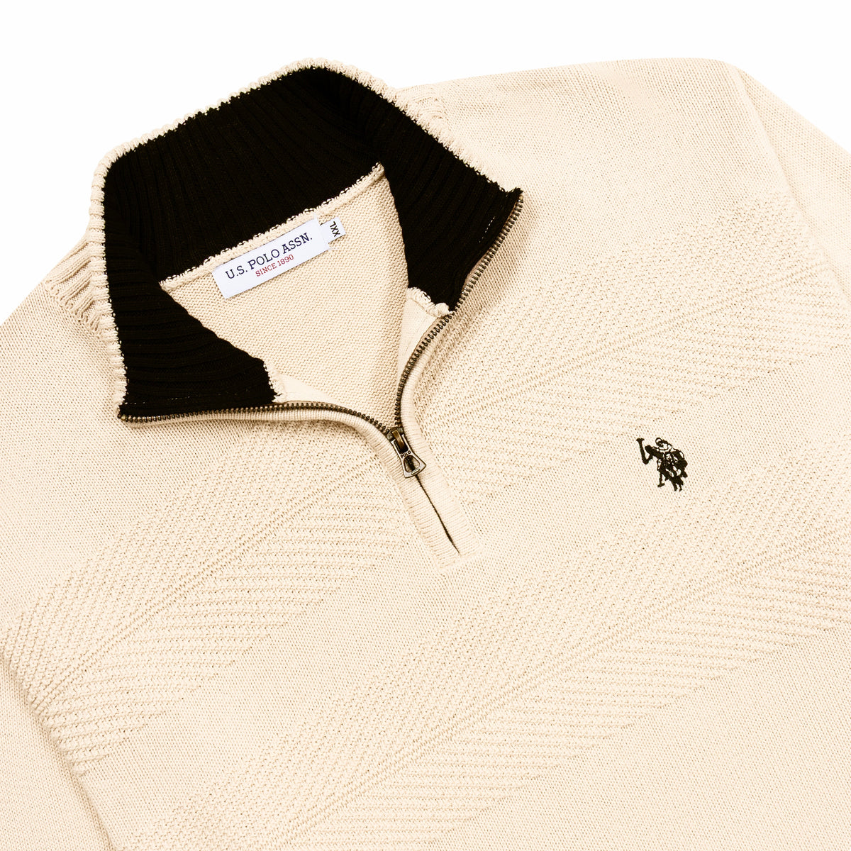 Quarter Zip Textured Knit Woolen Sweater Light Beige QZS-27