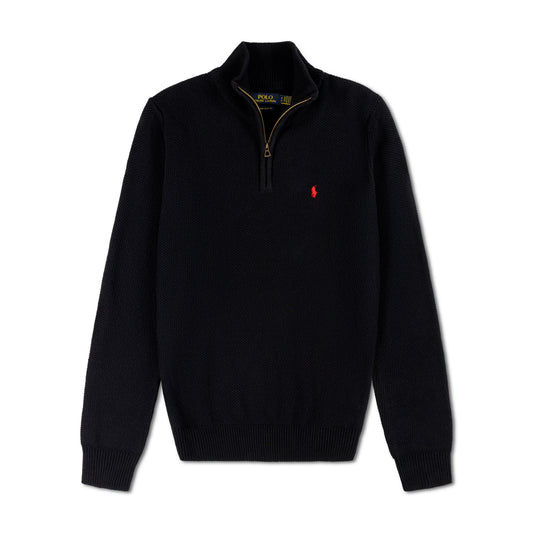 Quarter Zip Knit Woolen Cotton Sweater Black QZS-01