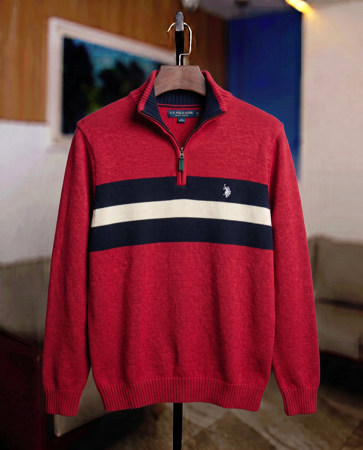 Quarter Zip Stripe Knitted Sweater QZS-20