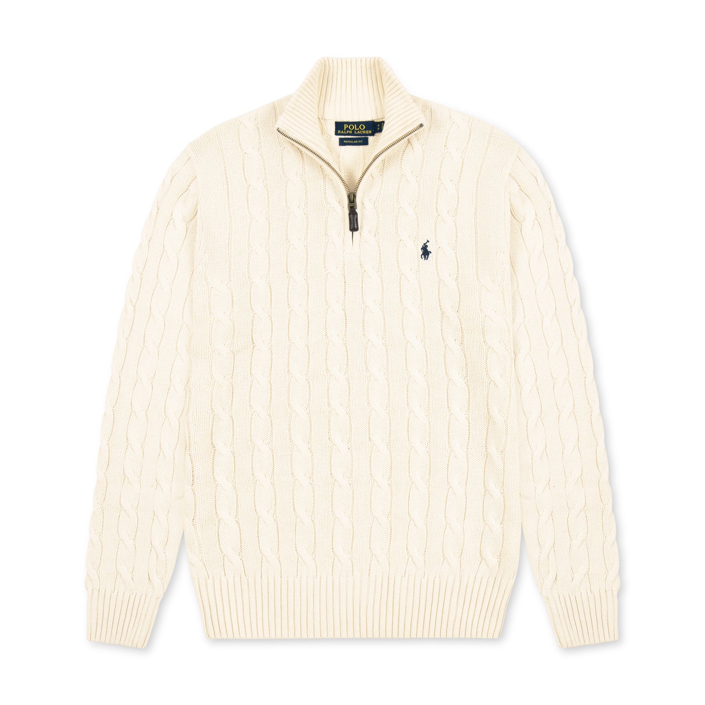 Quarter Zip Cable-Knit Woolen Sweater Cream Beige QZS-08