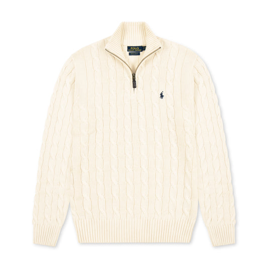Quarter Zip Cable-Knit Woolen Sweater Cream Beige QZS-08