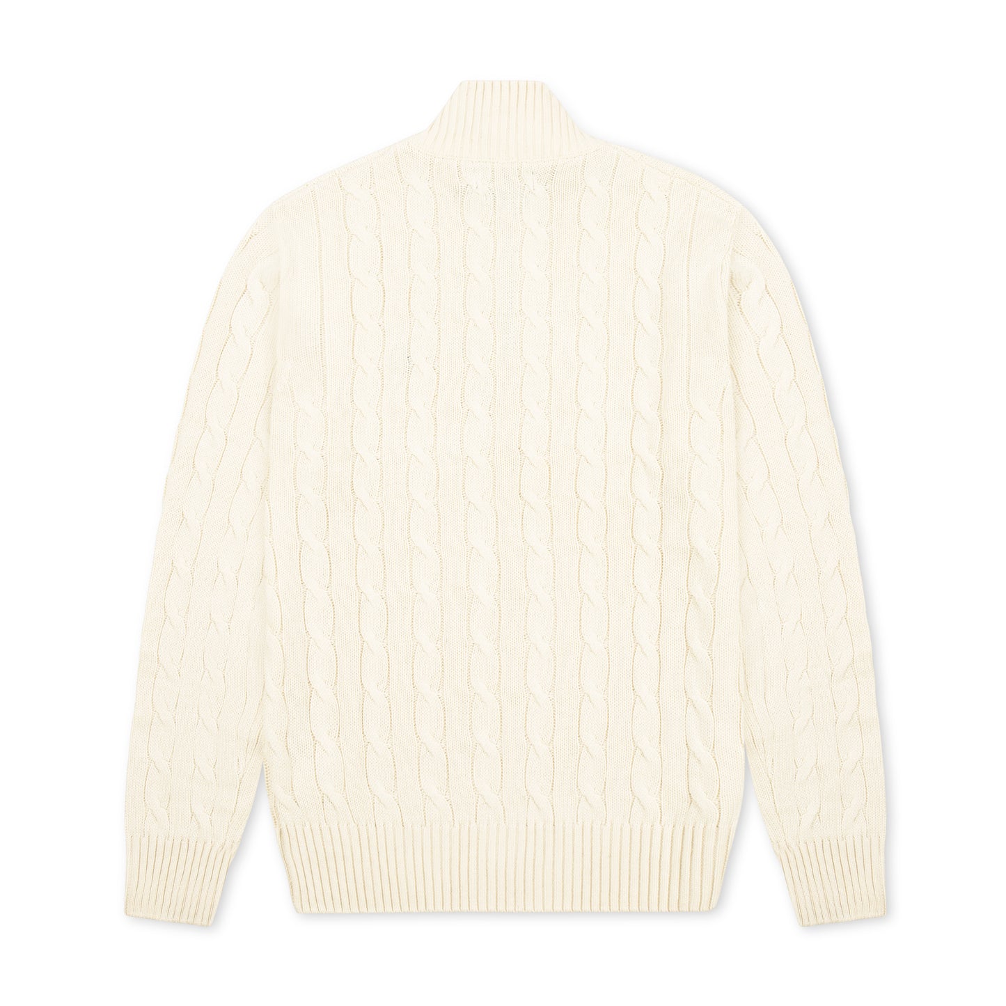 Quarter Zip Cable-Knit Woolen Sweater Cream Beige QZS-08