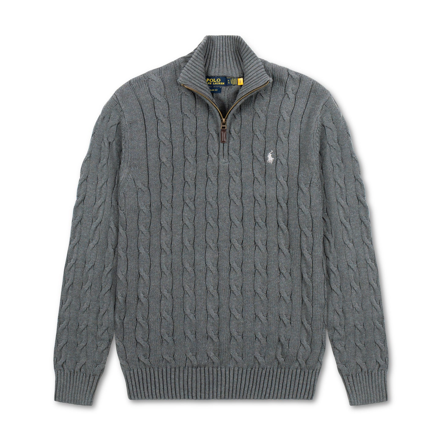 Quarter Zip Cable-Knit Woolen Sweater Dark Grey QZS-10