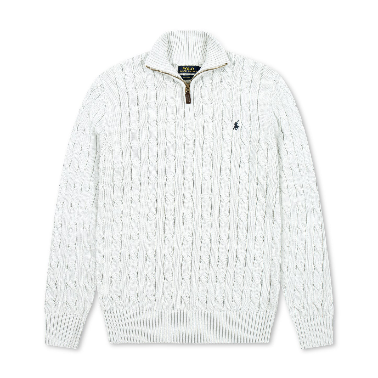 Quarter Zip Cable-Knit Woolen Sweater Light Ash QZS-09