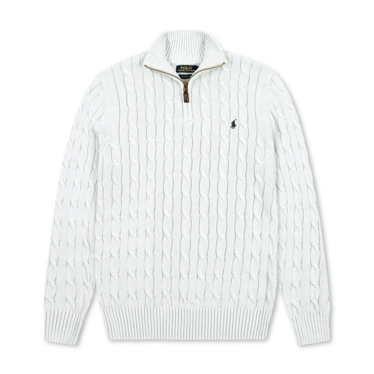 Quarter Zip Cable-Knit Woolen Sweater Light Ash QZS-09