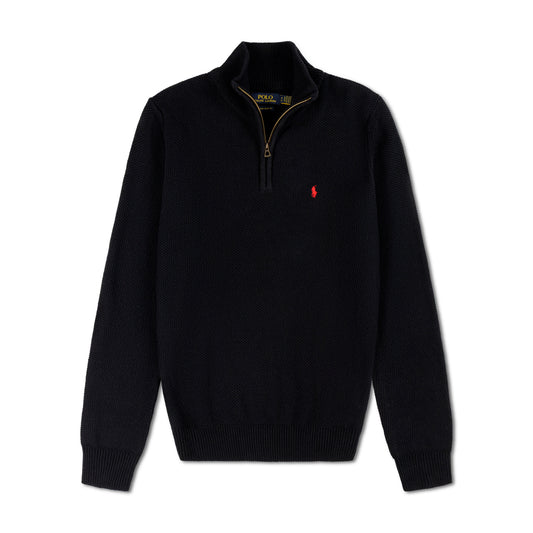 Quarter Zip Knit Woolen Cotton Sweater Black QZS-01