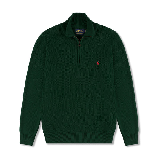 Quarter Zip Knit Woolen Cotton Sweater Bottle Green QZS-06