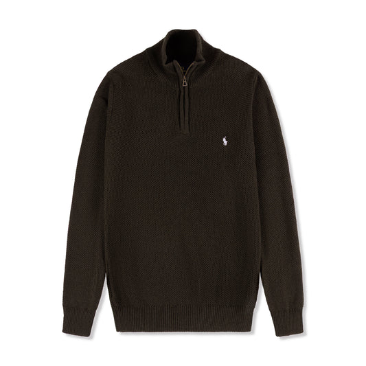 Quarter Zip Knit Woolen Cotton Sweater Dark Coffee QZS-05