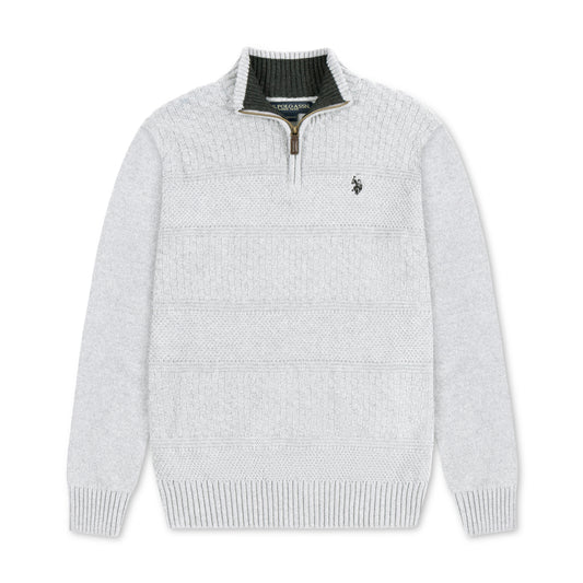 Quarter Zip Textured Knit Woolen Sweater Ash QZS-12