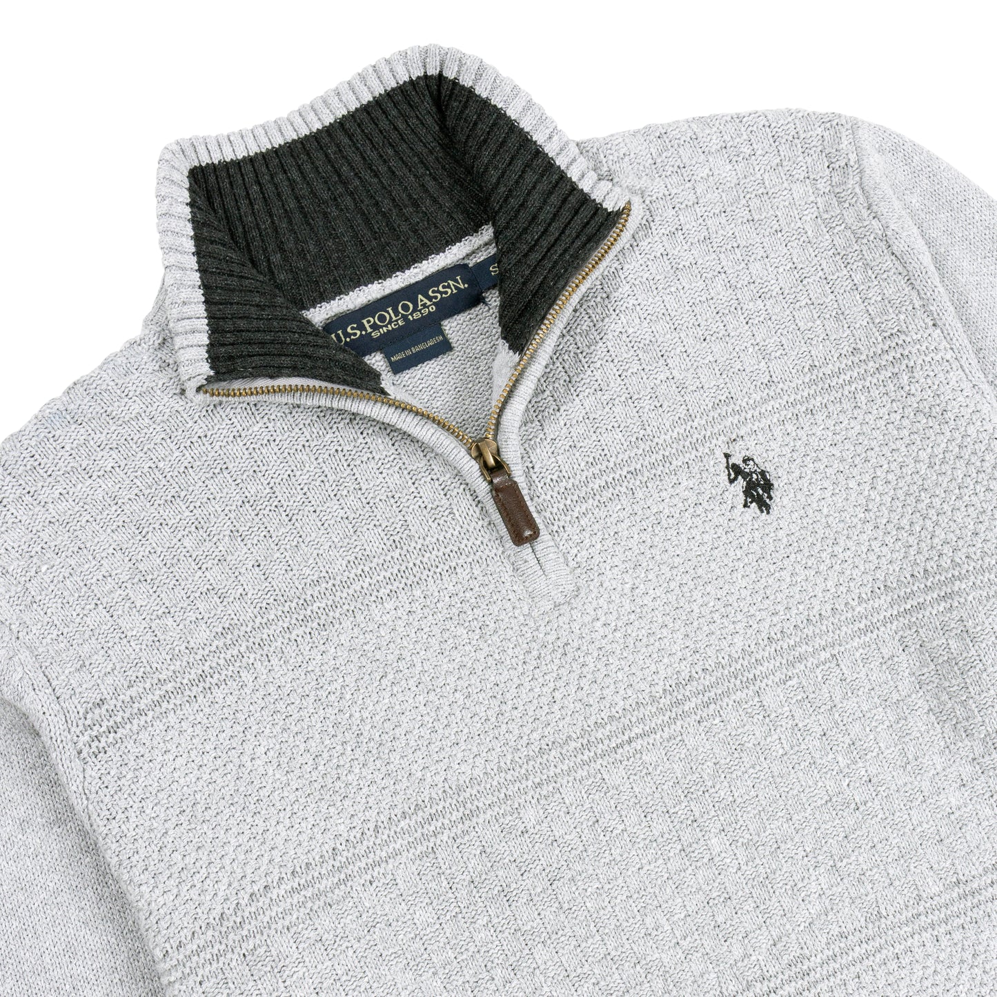 Quarter Zip Textured Knit Woolen Sweater Ash QZS-12