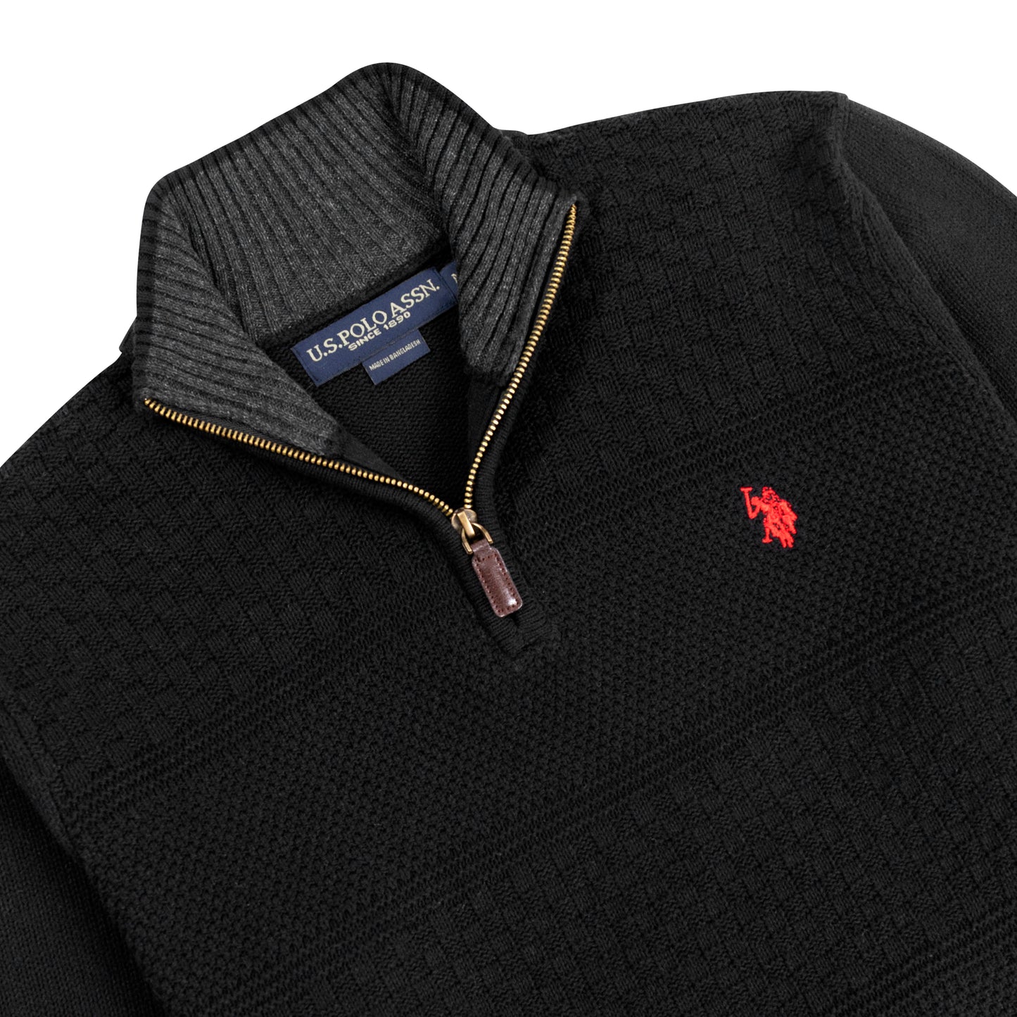 Quarter Zip Textured Knit Woolen Sweater Black QZS-11