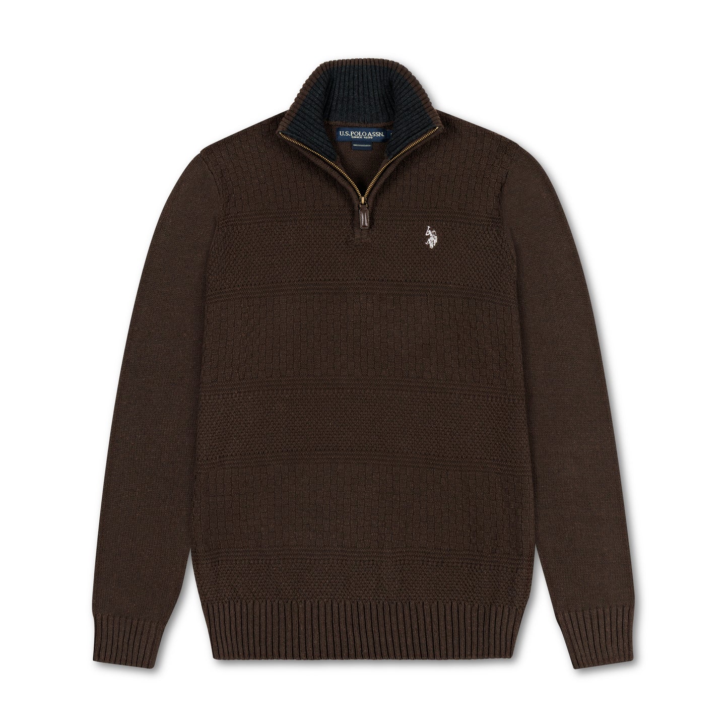 Quarter Zip Textured Knit Woolen Sweater Coffee QZS-17