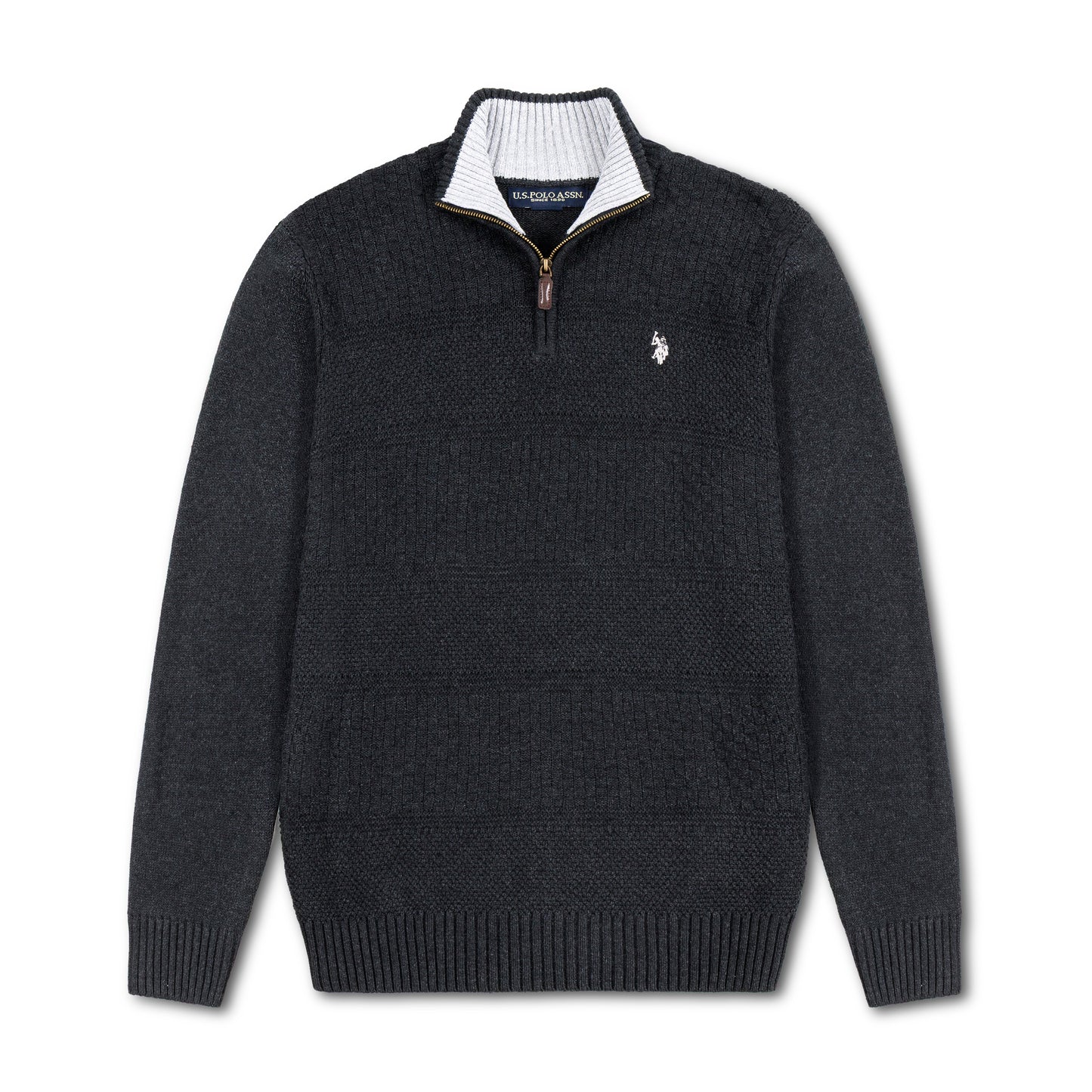 Quarter Zip Textured Knit Woolen Sweater Heather Grey QZS-14