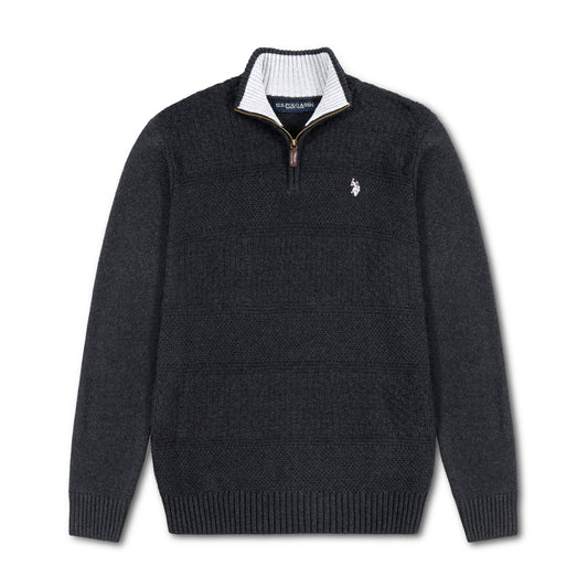 Quarter Zip Textured Knit Woolen Sweater Heather Grey QZS-14