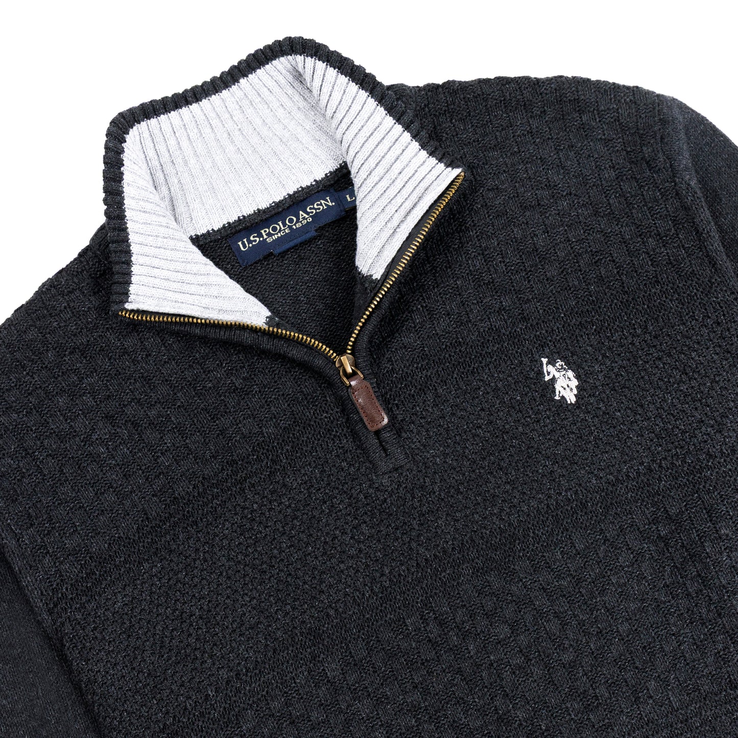 Quarter Zip Textured Knit Woolen Sweater Heather Grey QZS-14