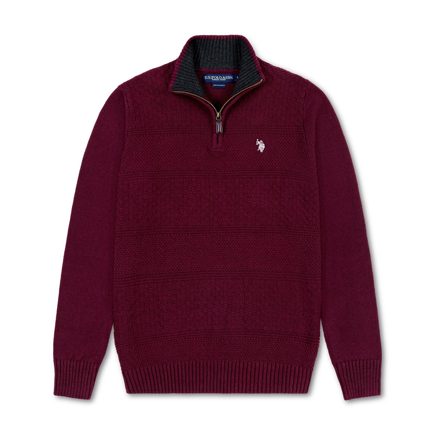 Quarter Zip Textured Knit Woolen Sweater Maroon QZS-16