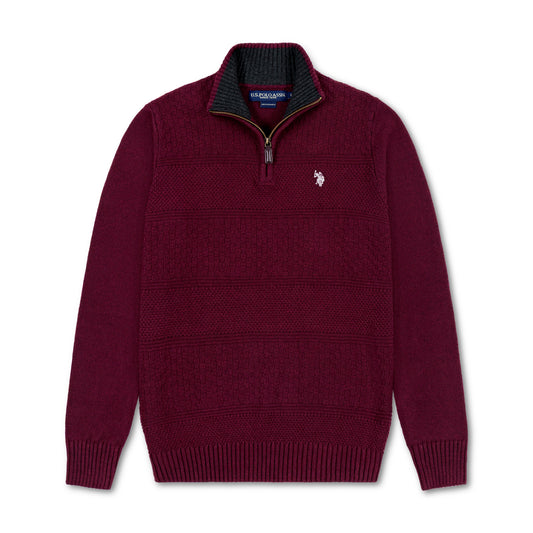 Quarter Zip Textured Knit Woolen Sweater Maroon QZS-16