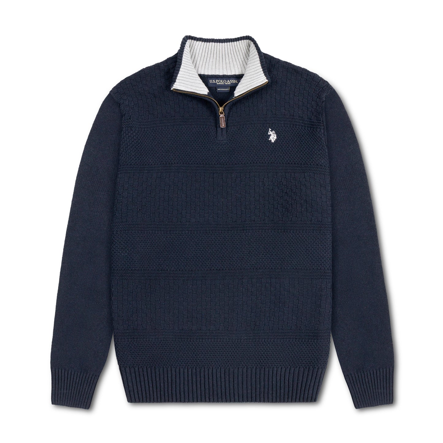 Quarter Zip Textured Knit Woolen Sweater Navy Blue QZS-13