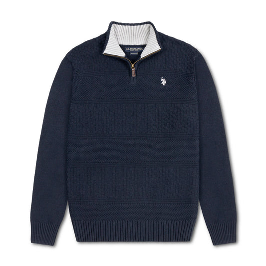 Quarter Zip Textured Knit Woolen Sweater Navy Blue QZS-13