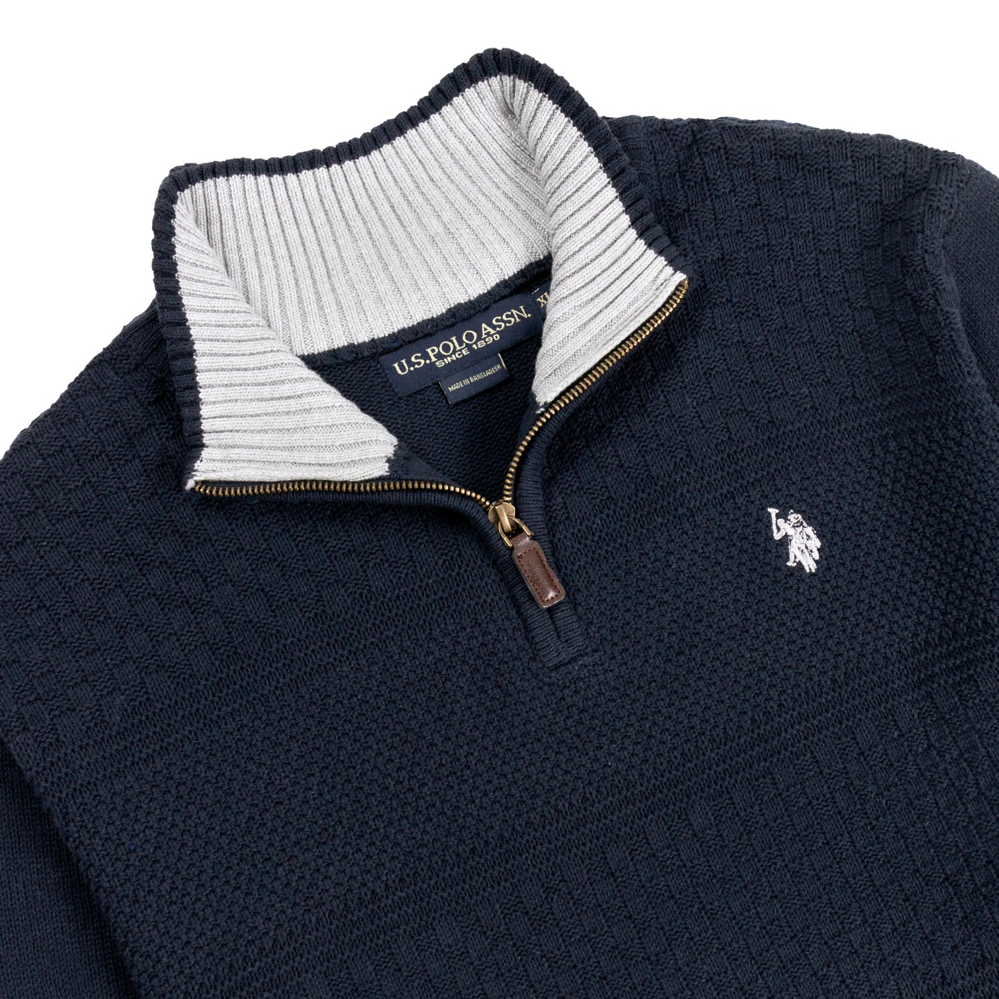 Quarter Zip Textured Knit Woolen Sweater Navy Blue QZS-13