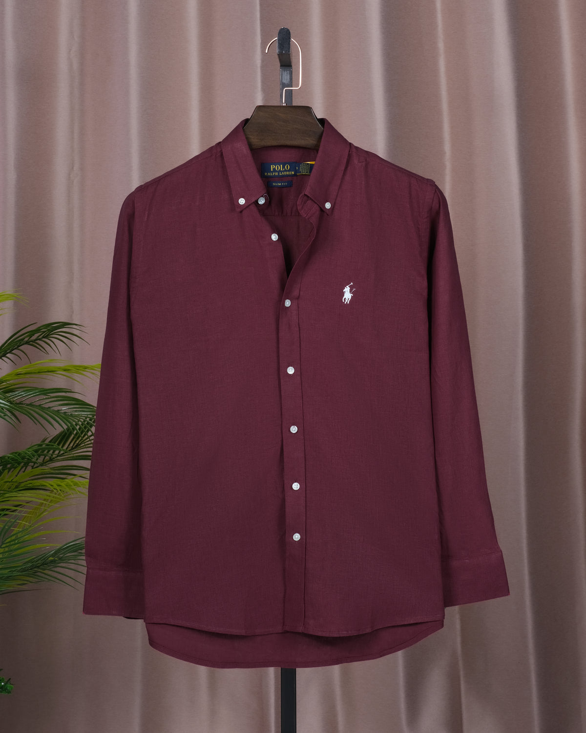 Solid Linen Shirt Burgundy RLCS-79