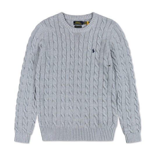 Round Neck Cable-Knit Woolen Sweater Ash RNS-04