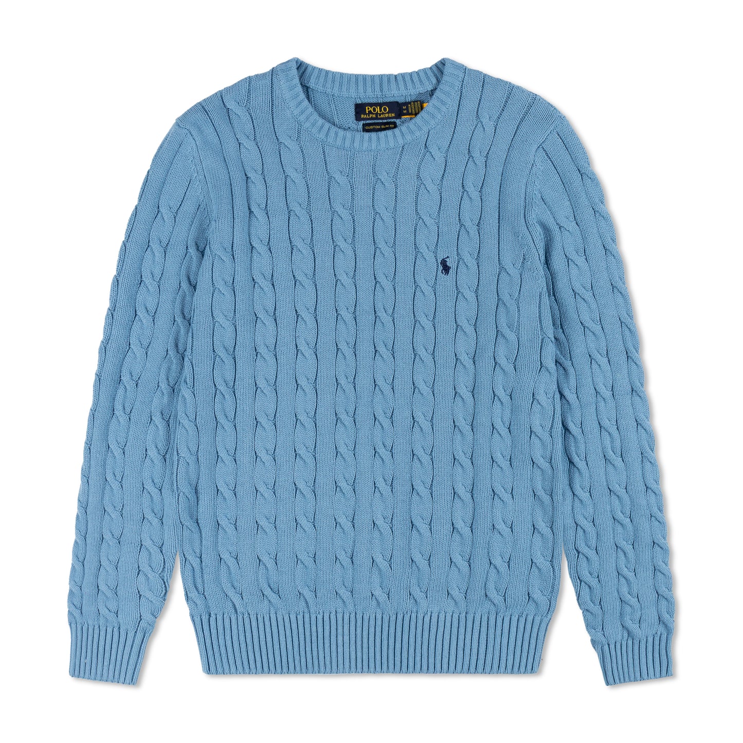 Round Neck Cable-Knit Woolen Sweater Baby Blue RNS-09