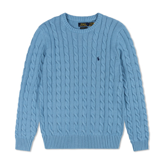 Round Neck Cable-Knit Woolen Sweater Baby Blue RNS-09